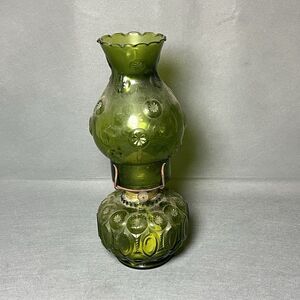 Vintage Green  LE Smith Moon and Stars Glass Oil Lamp Base & Chimney-READ